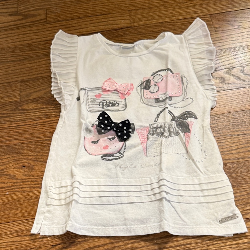 Mayoral White and Pink Ruffle Sleeve Tee Size 6